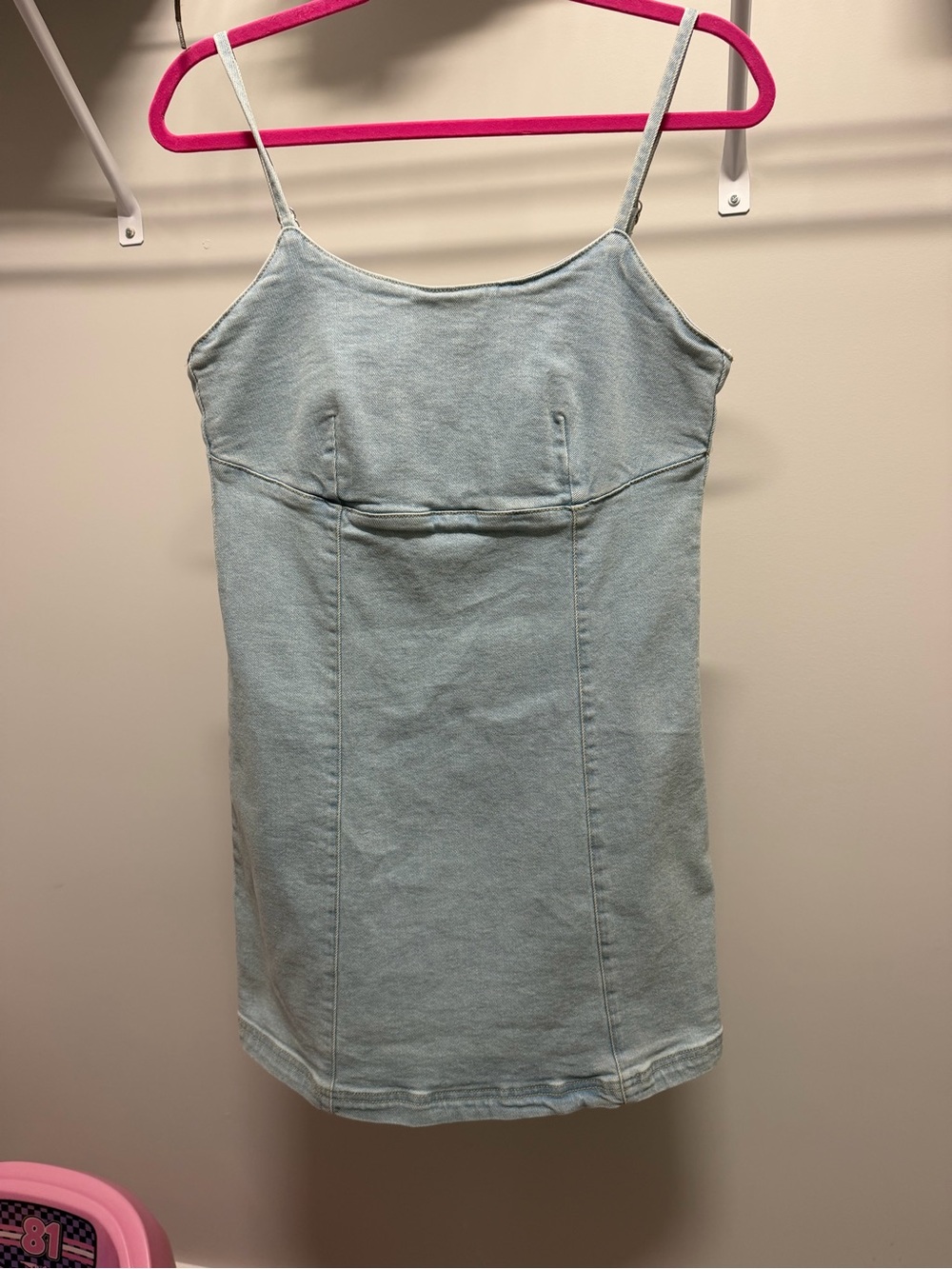 Light Blue Denim Slip Mini Dress with Spaghetti Straps